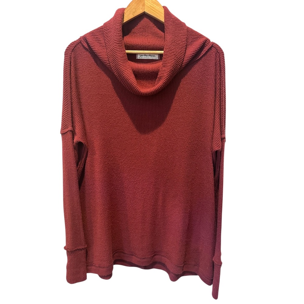 Free People Burgundy Red Waffle Knit Cowl Neck Oversized Tunic Size‎ XS